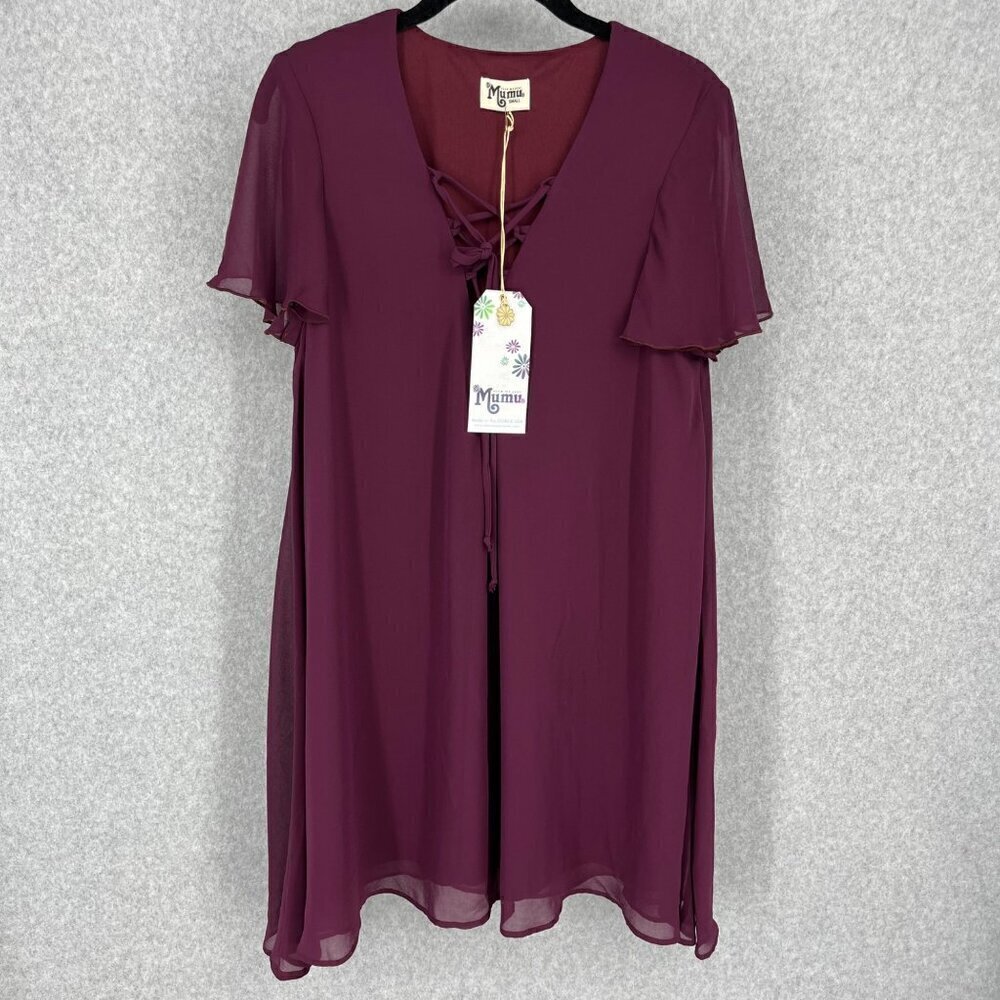 Show Me Your MuMu Kylie Lace Up Dress Size S Purple Mini Oversized Boho Chic NEW